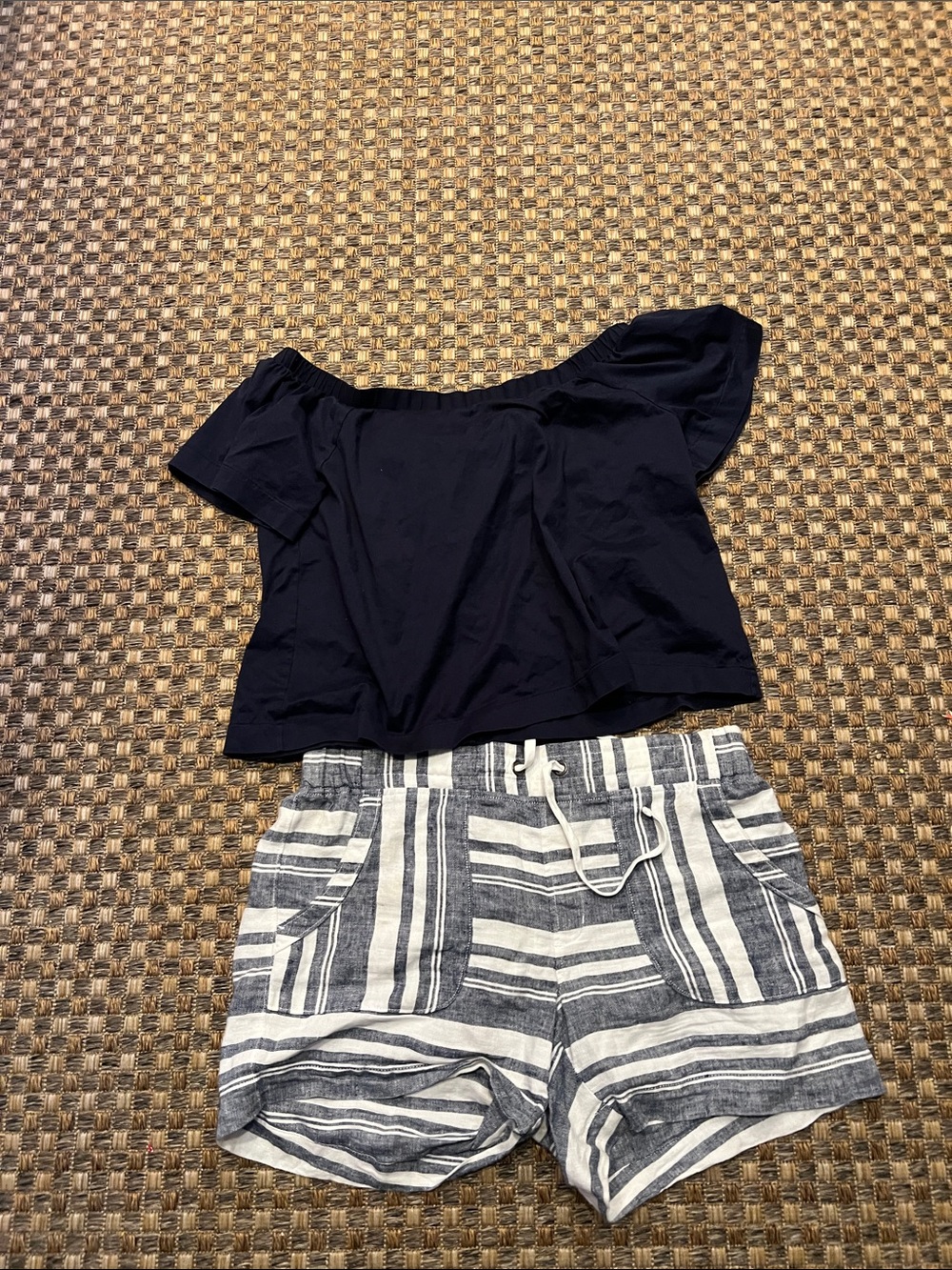 Athleta Navy and White Striped shorts 12 banana republic top med